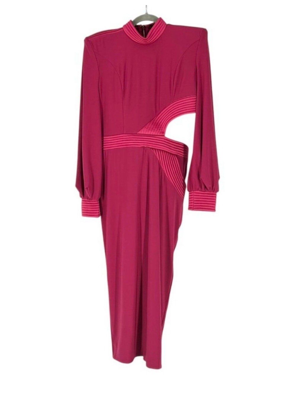 Zhivago Fuchsia Midi Dress with Cutout Waist and Bishop Sleeves, pre-owned. Sz 8 - Picture 4 of 16